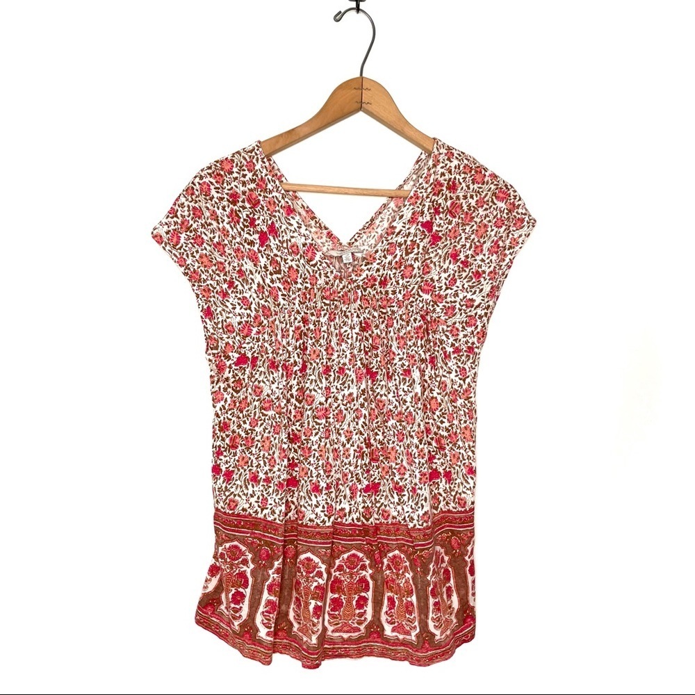 Lucky Brand | Natural Multi Short Sleeve Printed Top